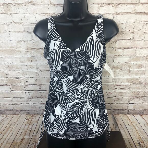 NEW Croft & Barrow Size 6 Floral Tankini Swim Top D Cup Side Drawstring - Picture 2 of 8